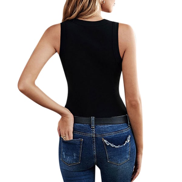 Strikket vest for damer ermeløs smal T-skjorte vest topp black,L