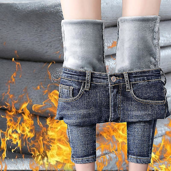 Vinterfleeceforede stretchjeans for kvinner 30
