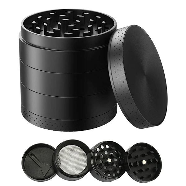 Kvern Pollenkross 4 deler Sett Urtekvern Sinklegering for Black