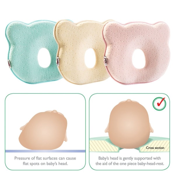 Baby mot platt huvuddeformation Platt huvudform Memory Foam kudde Liten baby för baby (rosa) NO:9