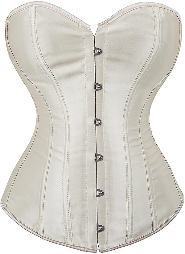 Dame Bustier Korset Top Undertøj Sæt Sort Satin Waist Cincher White X  large