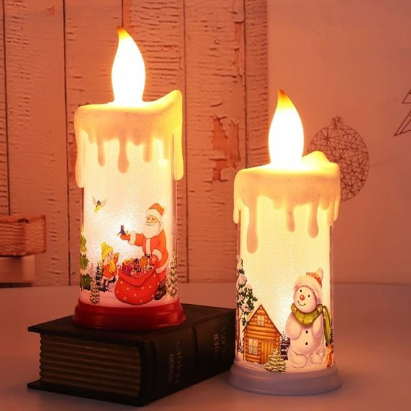 LED-julljus, Santa Snowman Flameless Candle, Christmas Flameless Candles för Xmas Party Home