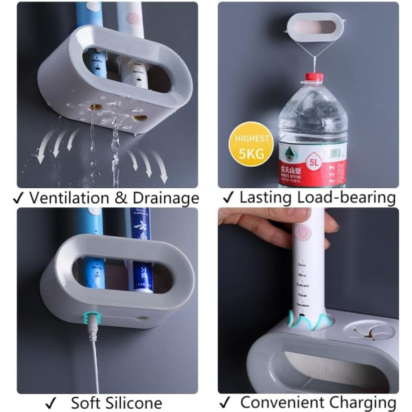 Elektrisk tandborsthållare Set om 2, väggmonterad tömbar Elect