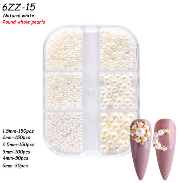 Nageldekorationer för Nail Art Halvcirkel Full Circle Färgglad Pearl Aurora 6-grid Pearl ZZ01 12g 6-grid Pearl ZZ15