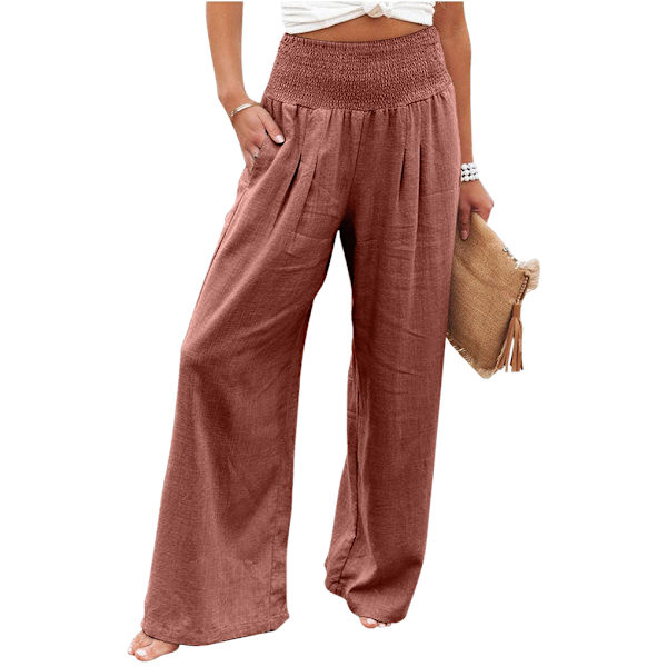 Dame sommerbukser Lommer løse Casual Wide ben Orange Red L