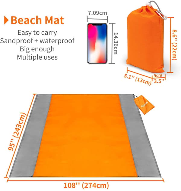 Sjelden perle piknikteppe (200x210 cm), mønster: Strand, oransje