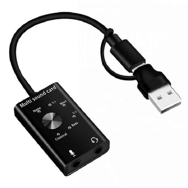 Multi ljudkort USB 2.0 Typ C Stereo Mikrofonadapter Professionell omvandlare för MacBook Bärbar dator Headset PC-högtalare