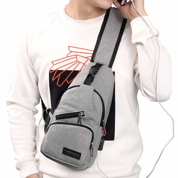 Axelväska Herr Cross Body Väska Powerbank Uttag - Grå grå gray