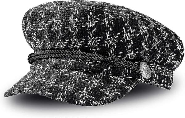 Kvinners kortbremmet visirberet Retro britisk stil Elegant vinterflat lue ('6 7/8-7 1/8') Svart