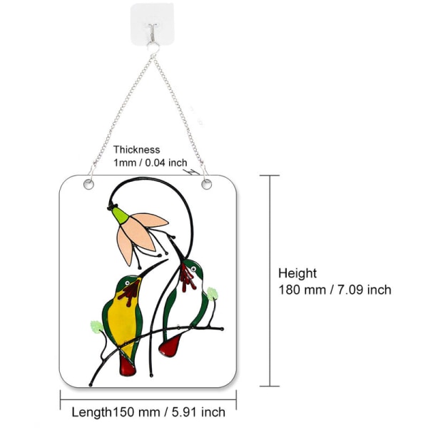 Vårfågelmålade epoxi-akrylfönsterprydnader, 2 gröna fåglar fågelhänge
