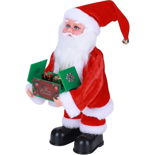Elektrisk jultomtefigur Sjungande och skakar kroppstomtedockor med auto-s lysande presentförpackning Musikdansande juldockaprydnad Stående C