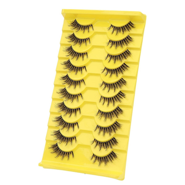 10 par halvfransar med tydliga band Wispy ögonfransar Naturligt utseende 3-fransar Korta Cat-Eye-fransar falska-ögonfransar D