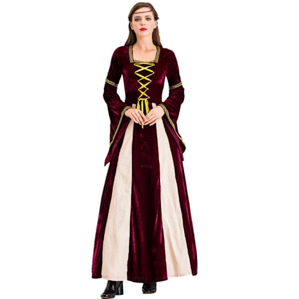 Keskiaikainen renessanssimekko Halloween naisille S dark red