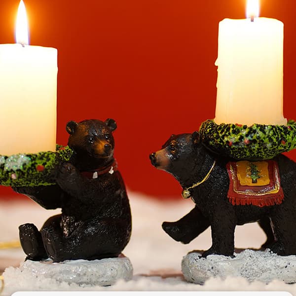 #1 stk stående svart bjørn lysestake ornament, lyskoppbrett#