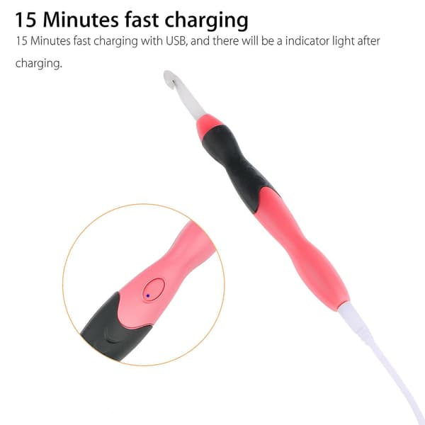 9 i 1 USB LED Lysende Hæklenåle Væve Syværktøj Sæt Strikkenåle