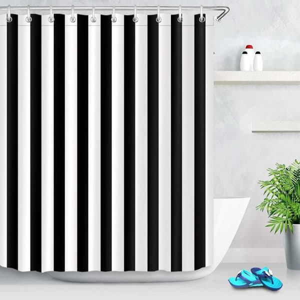 svartvit duschdraperi, randig badrumsgardin, vattentätt polyestertyg 150 x 180 cm, elegant badrumsdeck