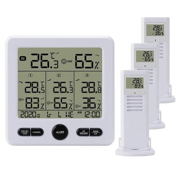 Værstasjon Innendørs/Utendørs Trådløse Sensorer Digitalt Termometer Hygrometer LED LCD-skjerm Termometer (Hvit)