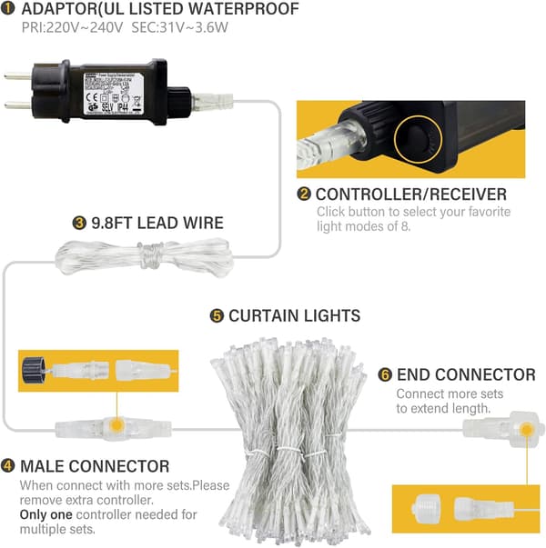 300 delar Rideaux LED 3M * 3M Étanche IP44 Dekoration Extérieu