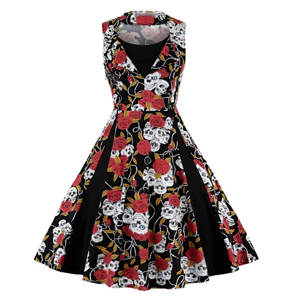 2023 Damsömmar Swing Kjol Skull Red Rose XXXL