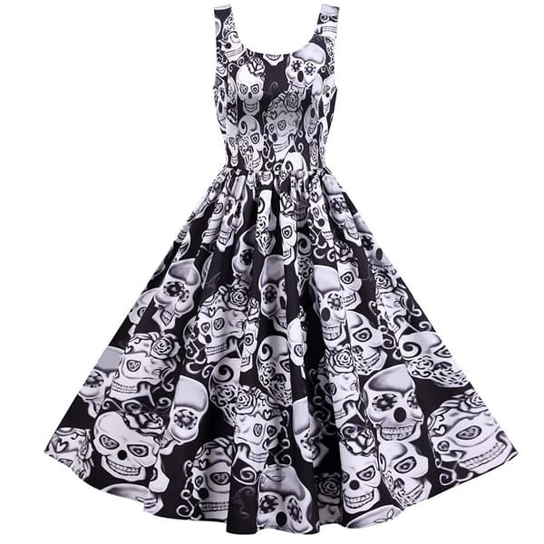 ady Sleeveless Halloween Festklänning Rockabilly Swing ress D L