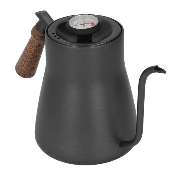 850 ml Pour Over Kaffekedel med Termometer Rustfrit Stål Svanehals Kaffekande med Træhåndtag