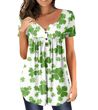 Dame St. Patrick's Day Kortærmet T-shirt Casual Pullover C 2XL