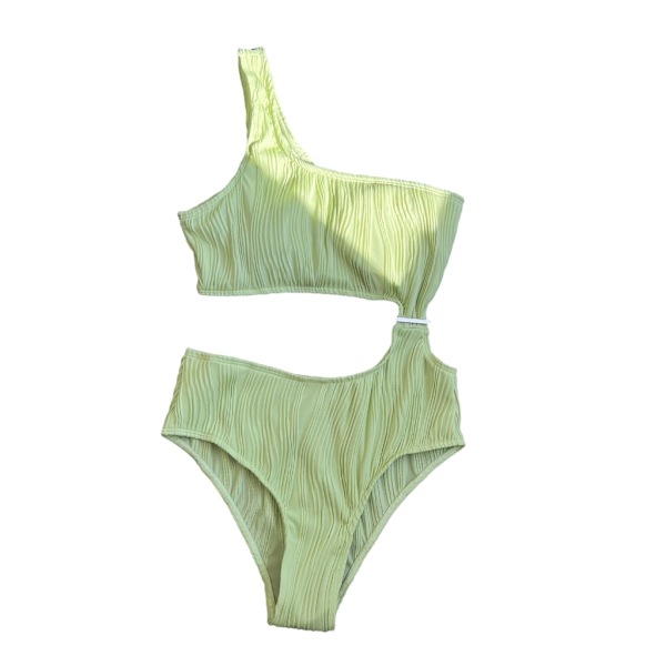 Kvinnor En-axel Ribbad-Bikini Cutout Baddräkt Badkläder Baddräkter Oregelbunden-könhet exiga Badkläder-Beach Green S