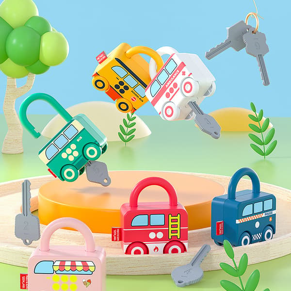 3 st Kids Learning Locks med nycklar Montessori billeksaker A