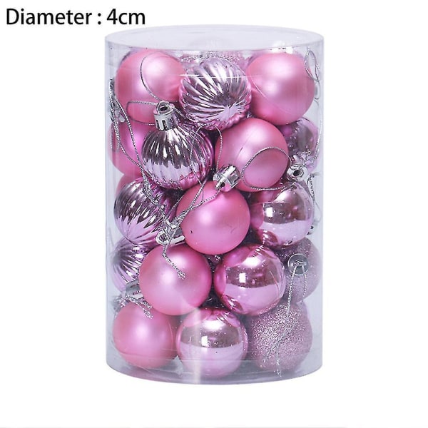 34 stycken 4 cm splittringssäker julkulsprydnader för julgransdekor för bröllopsfest (rosa)