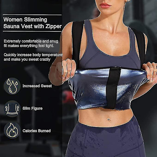 Bastu kostym för kvinnor waist trainer för dam svett linne Shaper för kvinnor med dragkedja Blue L