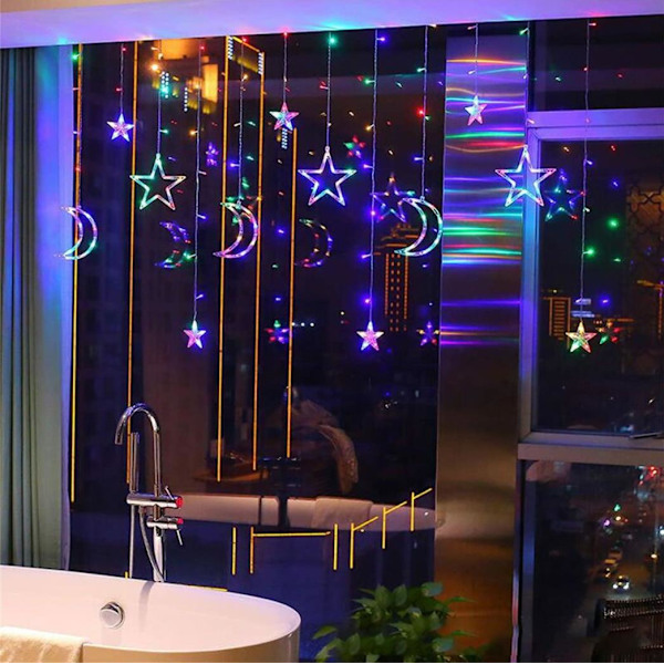 LED lysgardin til vindue - Fairy Lights - Julebelysning - LED Fairy Lights - Star Curtain - LED Fairy Lights (Varm hvid)