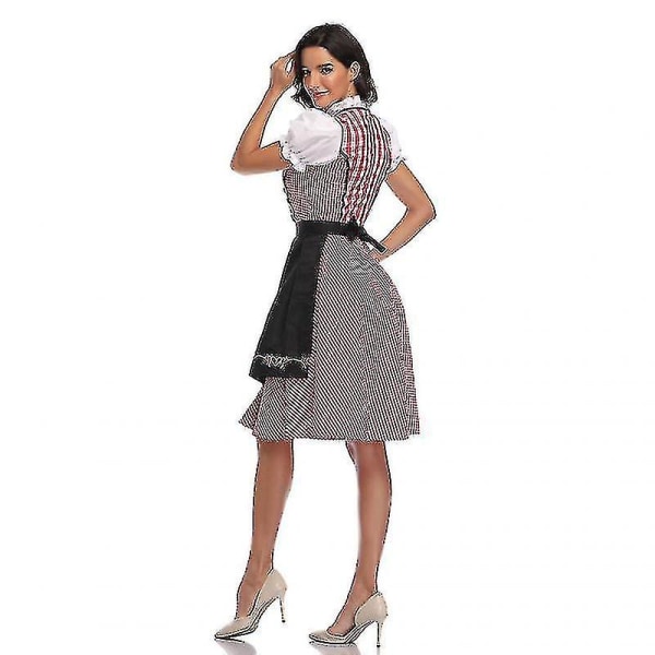 High Quality Traditional German Plaid Dirndl Dress Oktoberfest Costume Outfit For Adult Women Halloween   Fancy Party-G Style5 Dark Blue XL