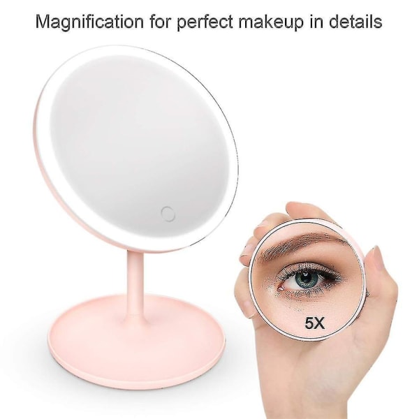 Makeupspejl, LED makeupspejl med lys og 5x forstørrelse