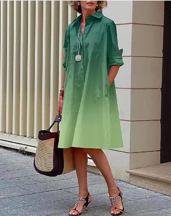 Långärmad linne för damer med enkel printed Button Down Shirt Klänning Plus Size Lös