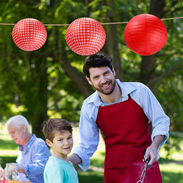 5 styk papirlanterner dekorative runde kinesiske hængende lanterne Let at samle til bryllup Baby fødselsdagsfest lampeskærm Red plaid