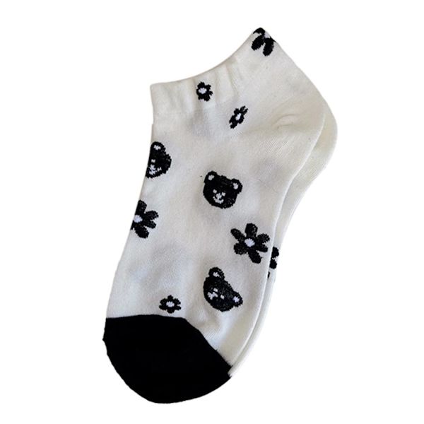Dam Sommar Tunna Blomstersockor Svartvita Korta Ankelstrumpor White Sliver one size
