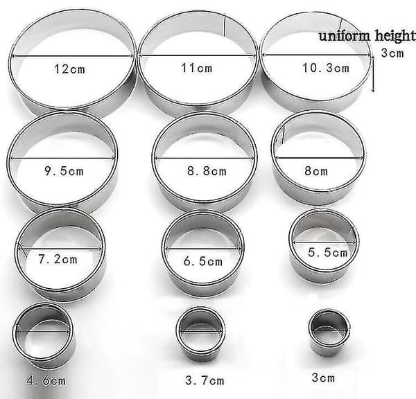 Bakplåtar 12 st/ set Rostfritt stål tårtring Mousse Ring Kakform Form Rostat bröd Form Bakverktyg
