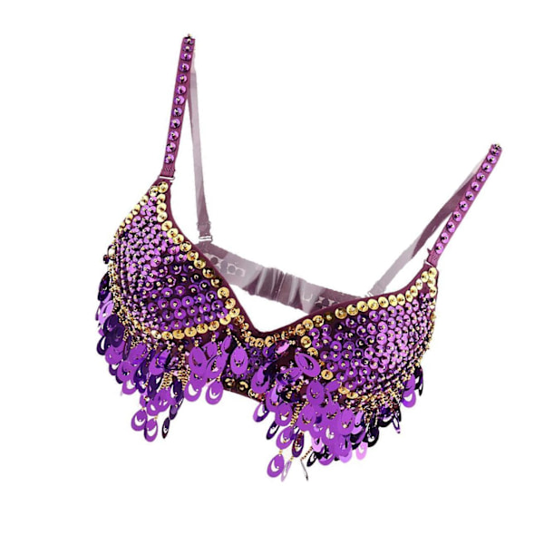 1/2/3 Magdans Perlebesatt BH Paljetter Topp Sexy Dansende Sanger Purple 36 Size 2PCS