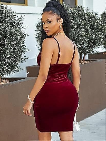 Dam Velvet Bodycon Mini Klänning Omlott V-ringning Spaghettiband Ärmlös Festklänning