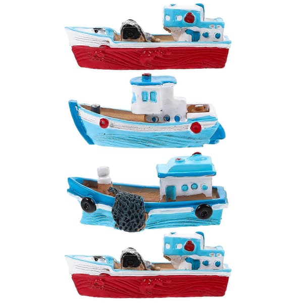 4 stk. miniatyr Middelhavsfiskebåter i harpiks (tilfeldig stil)