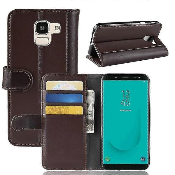 Ekte splittet skinn lommebok stativ flip deksel til Samsung Galaxy J6 (2018)