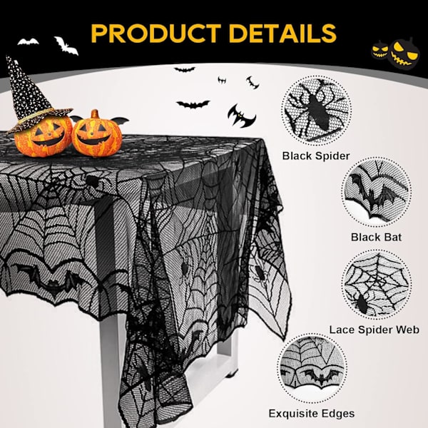 Halloween duk, edderkoppnett duker svart duk blonde