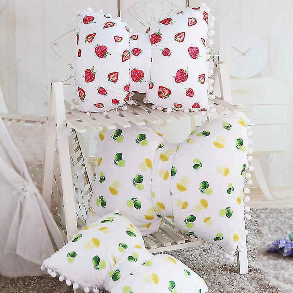 Trykt bomullsrosett Kastepute Jentete Soveromsdekorasjon Sofa Pute Seng Jordbær Ananas Mønster Rosett Sovepute