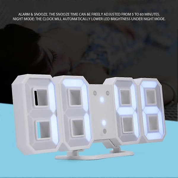 Multifunksjonell 3D Digital Veggalarm med Slumrefunksjon og LED-skjerm