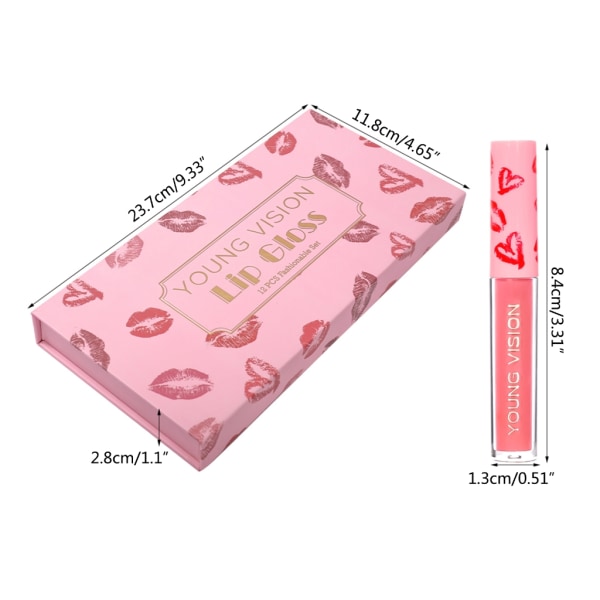 12 stk Damemote sett matt non-stick kopp Langvarig vanntett fløyel fuktighetsgivende lipgloss