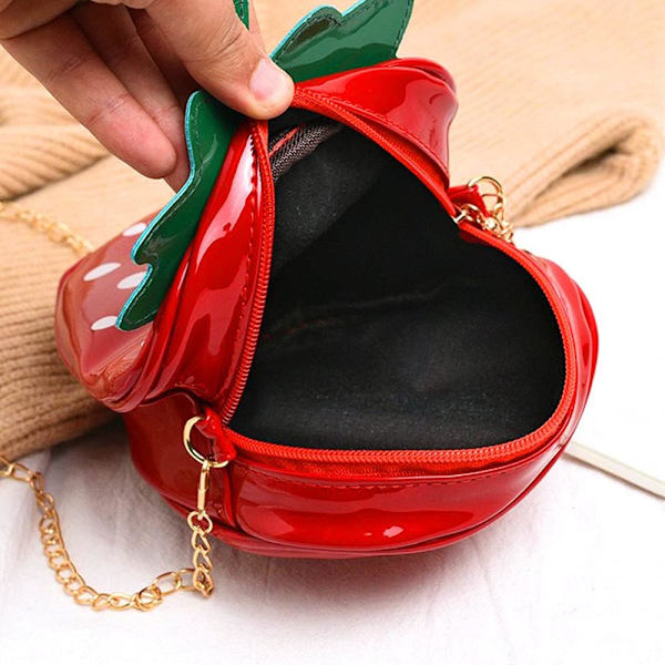 Jordgubbsväska fruktformad handväska PU telefon metallkedja CrossBody axelväska plånbok för kvinnor flicka NO:6