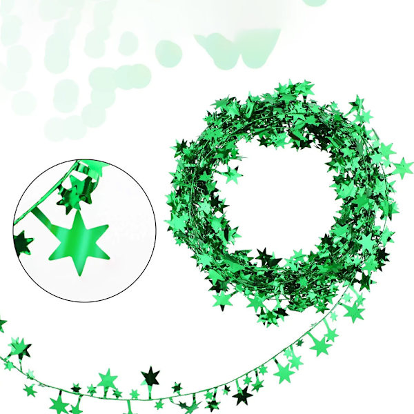 2 rullar Sparkly Star Tinsel Girlander med tråd till jul green