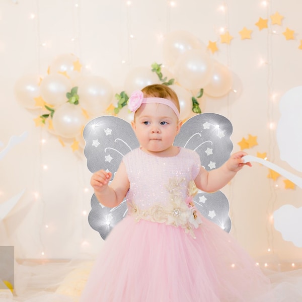 Fairy Butterfly Wing Fjärilsstav och pannband för flickor pink + white