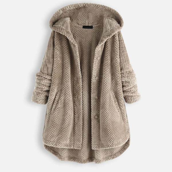 Dam Dubbel Varm Hood Coat Lång Päls Cardigan Ytterkläder Jacka Khaki 4XL