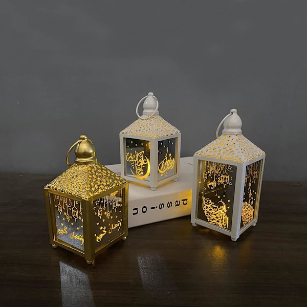 Ramadanlygter Lampe Eid Mubarak Dekor LED-lamper golden